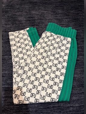 Women’s Urban Outfitters OFU Green and White Logo Print Jogger Ankle Pants